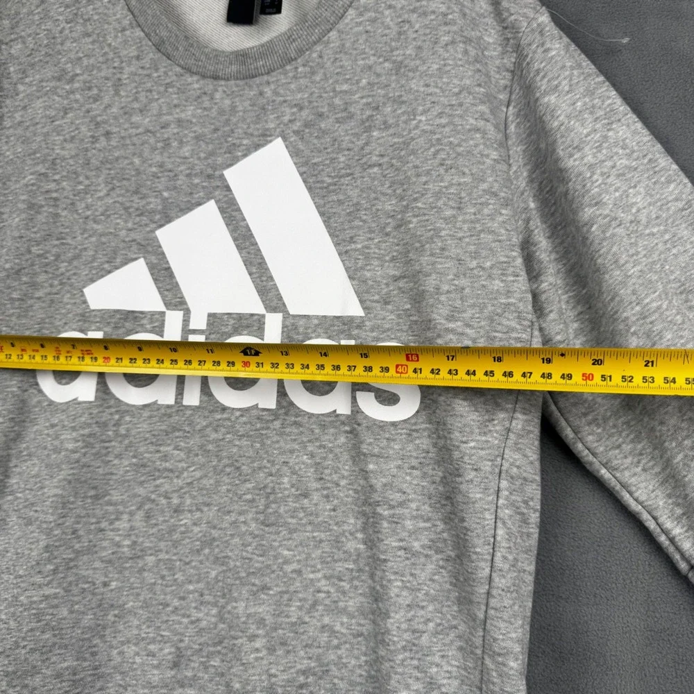 Adidas Mens Small Gray Heather Logo Crewneck‎ Sweatshirt French Terry Pullover